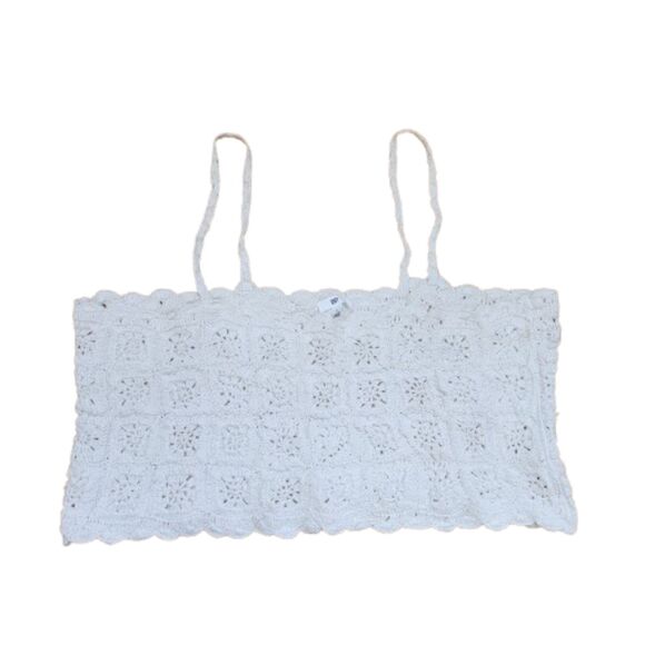 BP Ivory Crochet Spaghetti Strap Crop Top Granny Square Camisole - Picture 2 of 5